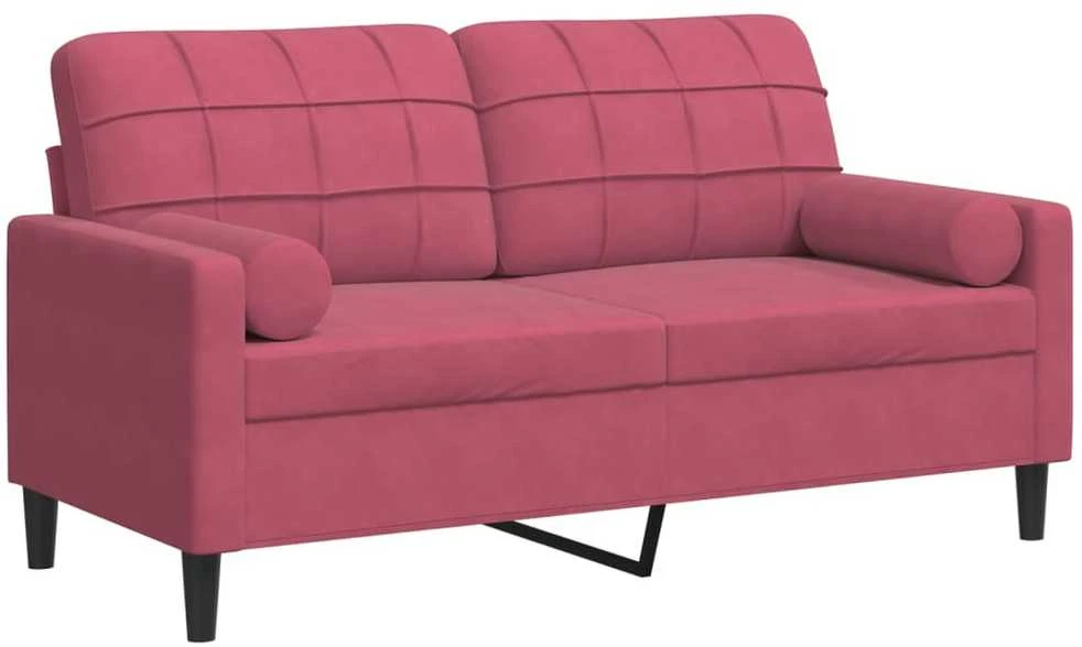 Dvivietė sofa su pagalvėlėmis, raudonojo vyno, 140cm, aksomas