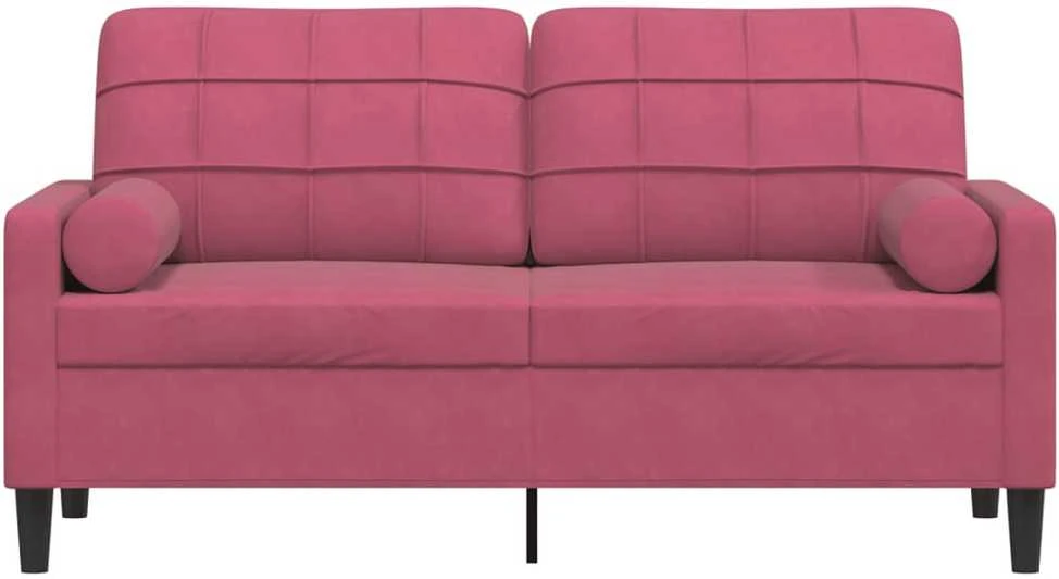 Dvivietė sofa su pagalvėlėmis, raudonojo vyno, 140cm, aksomas
