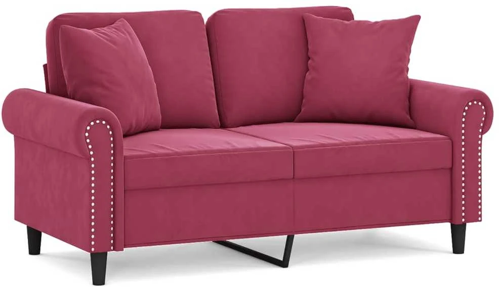 Dvivietė sofa su pagalvėlėmis, raudonojo vyno, 120cm, aksomas