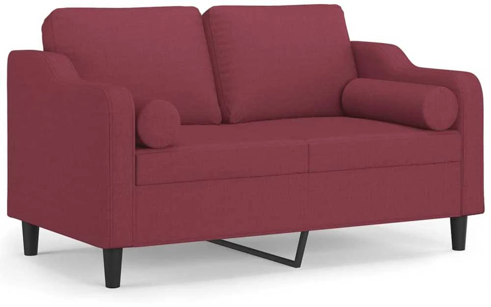 Dvivietė sofa su pagalvėlėmis, raudonojo vyno, 120cm, audinys