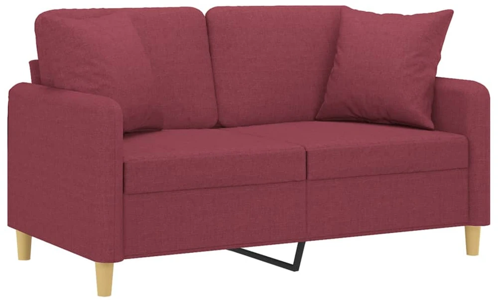 Dvivietė sofa su pagalvėlėmis, raudonojo vyno, 120cm, audinys