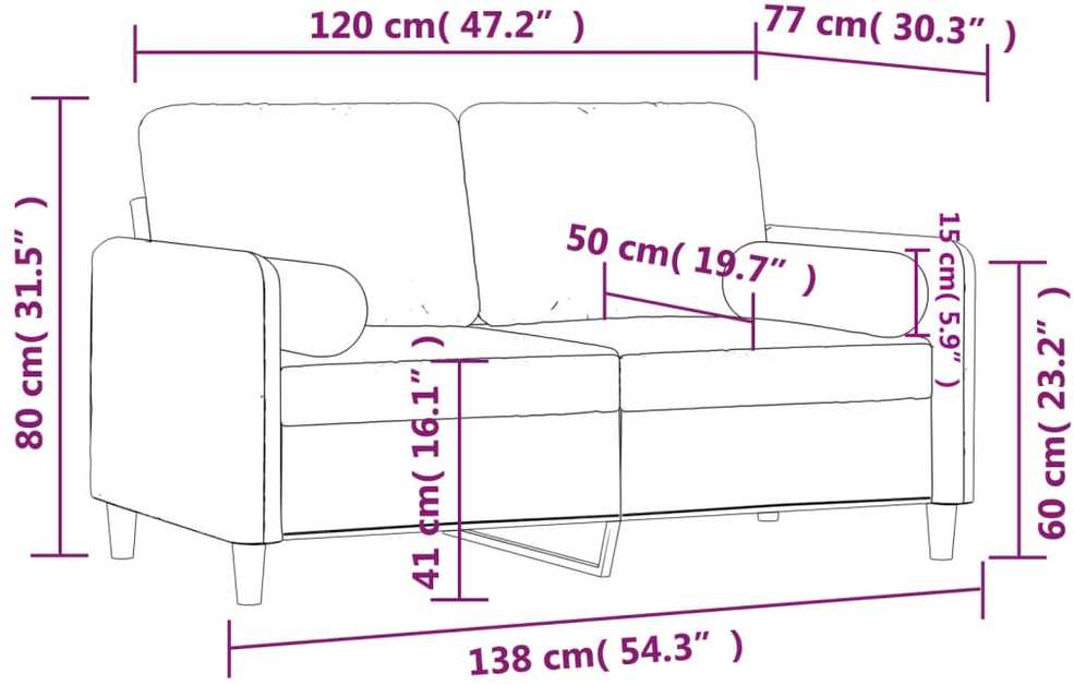 Dvivietė sofa su pagalvėlėmis, raudonojo vyno, 120cm, aksomas