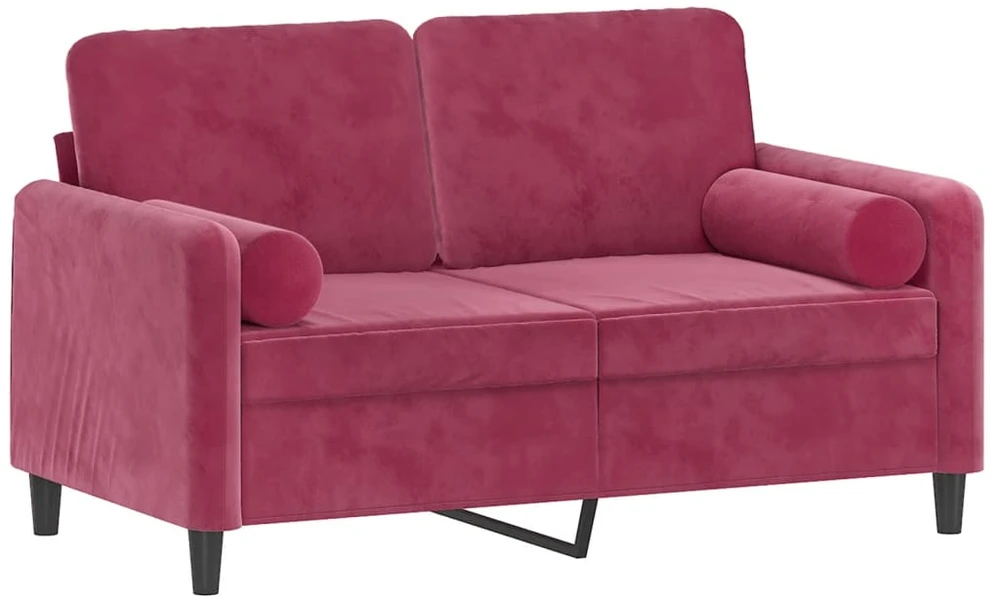 Dvivietė sofa su pagalvėlėmis, raudonojo vyno, 120cm, aksomas