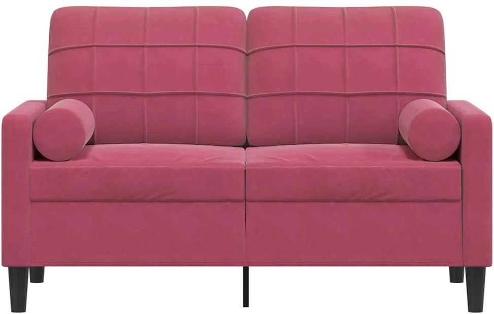 Dvivietė sofa su pagalvėlėmis, raudonojo vyno, 120cm, aksomas