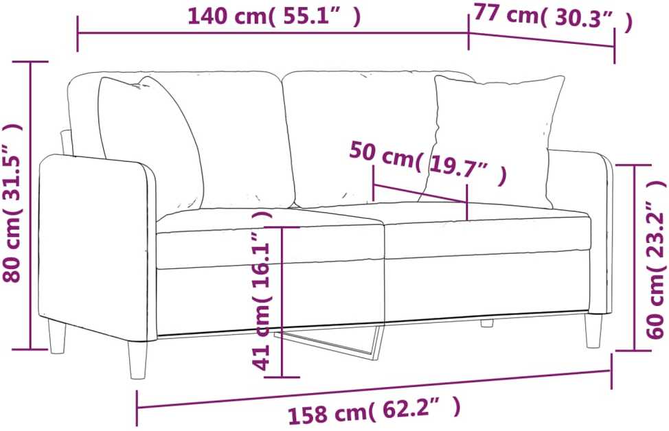 Dvivietė sofa su pagalvėlėmis, raudonojo vyno, 140cm, audinys
