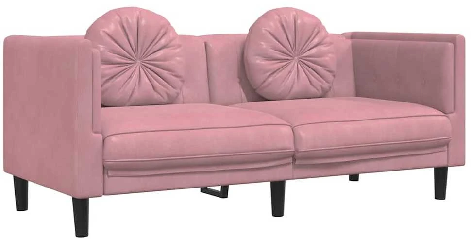 Dvivietė sofa su pagalvėlėmis, rožinės spalvos, aksomas