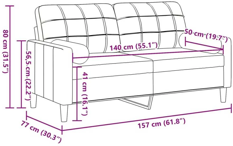 Dvivietė sofa su pagalvėlėmis, rožinės spalvos, 140cm, aksomas