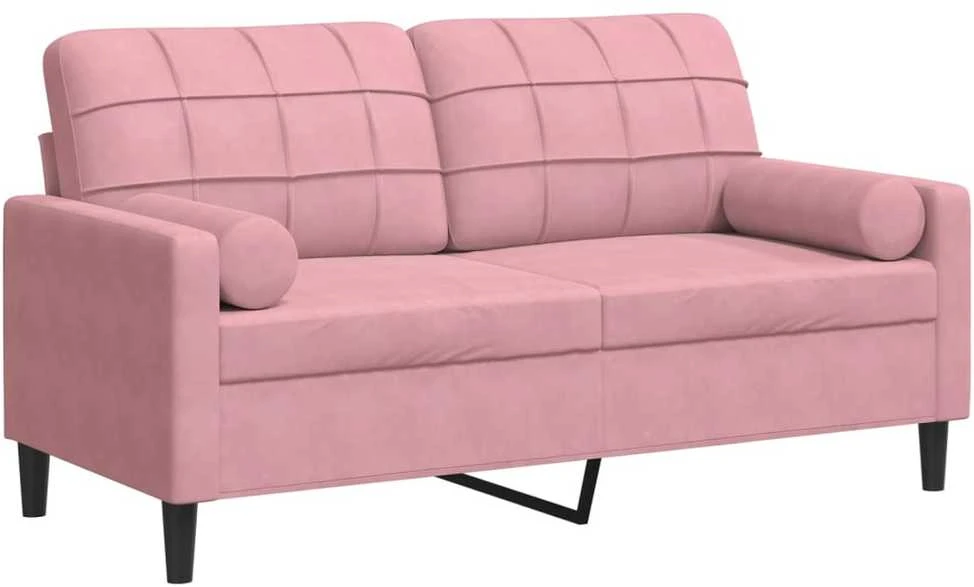 Dvivietė sofa su pagalvėlėmis, rožinės spalvos, 140cm, aksomas