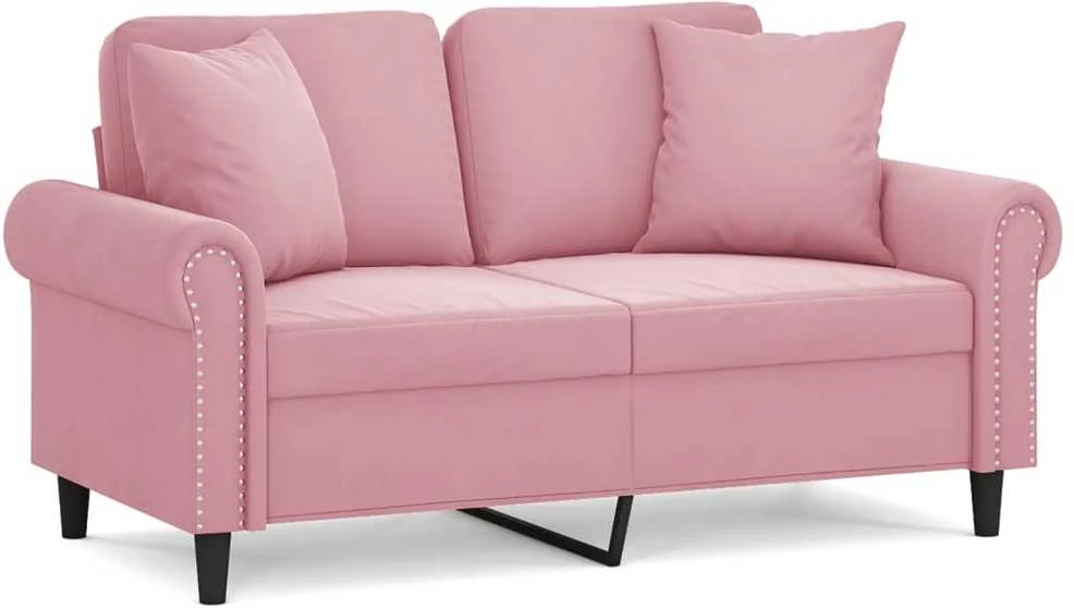 Dvivietė sofa su pagalvėlėmis, rožinės spalvos, 120cm, aksomas