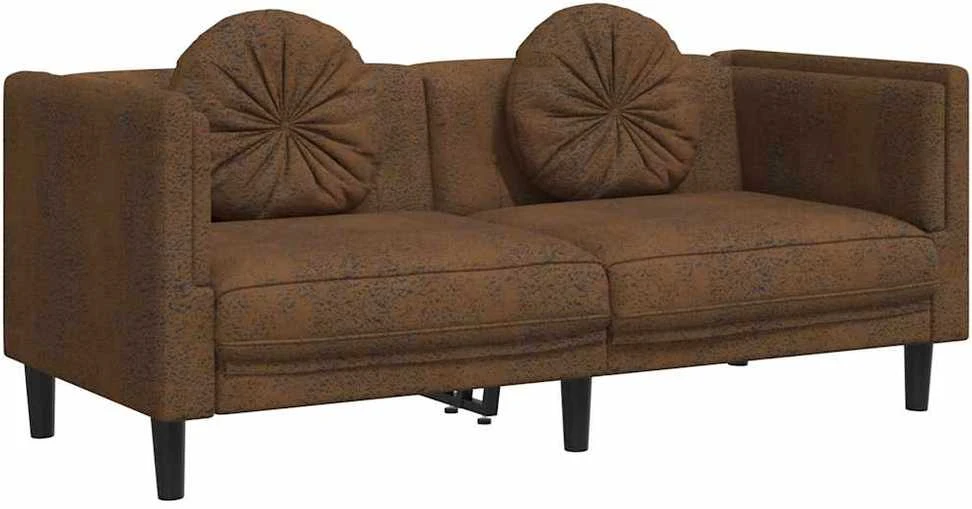 Dvivietė sofa su pagalvėlėmis, ruda, dirbtinė versta oda