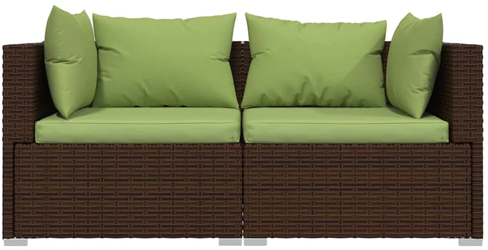 Lauko baldų komplektas Dvivietė sofa su pagalvėlėmis, rudos spalvos, poliratanas