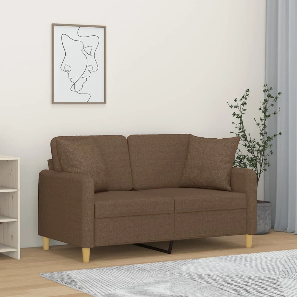 Dvivietė sofa su pagalvėlėmis, rudos spalvos, 120cm, audinys