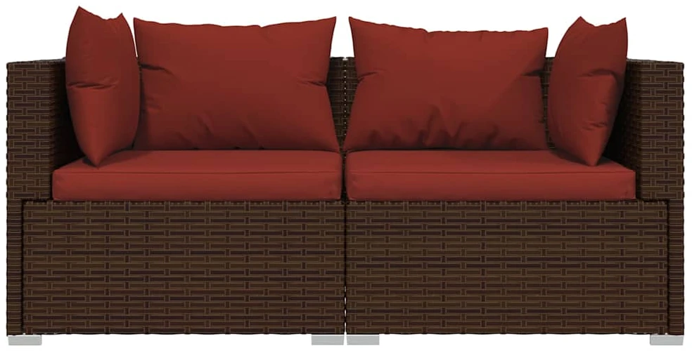 Lauko baldų komplektas Dvivietė sofa su pagalvėlėmis, rudos spalvos, poliratanas