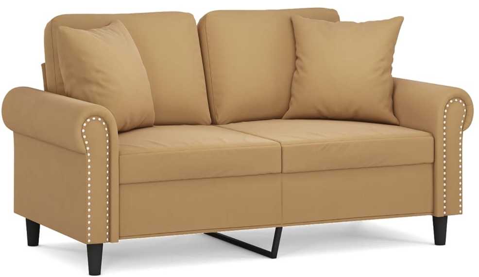 Dvivietė sofa su pagalvėlėmis, rudos spalvos, 120cm, aksomas