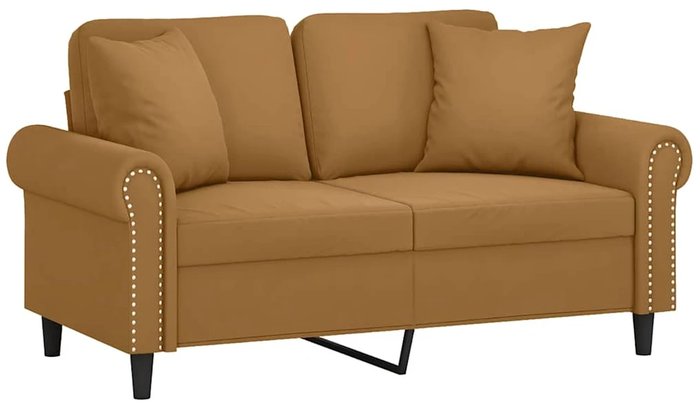 Dvivietė sofa su pagalvėlėmis, rudos spalvos, 120cm, aksomas