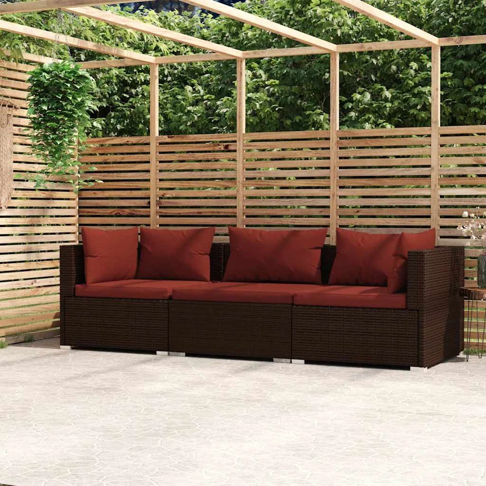 Lauko baldų komplektas Dvivietė sofa su pagalvėlėmis, rudos spalvos, poliratanas