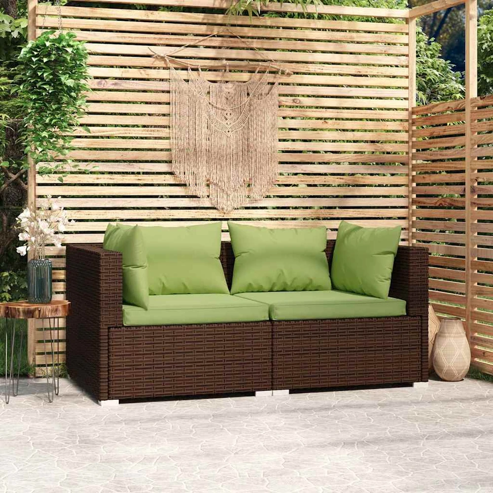 Lauko baldų komplektas Dvivietė sofa su pagalvėlėmis, rudos spalvos, poliratanas