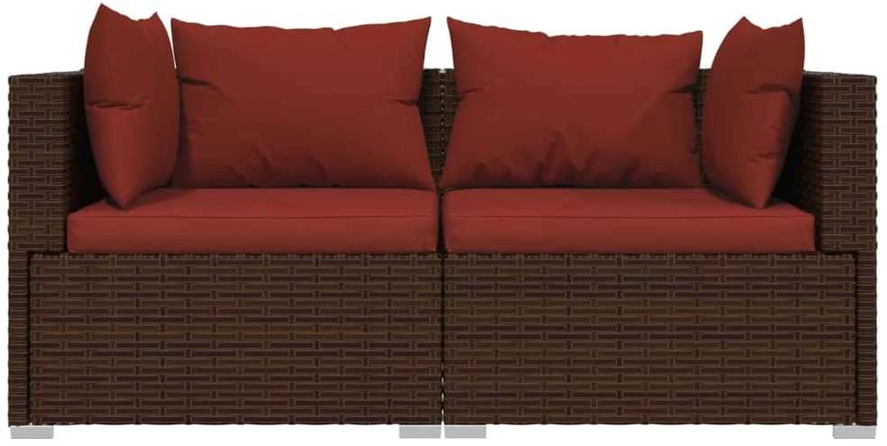 Lauko baldų komplektas Dvivietė sofa su pagalvėlėmis, rudos spalvos, poliratanas