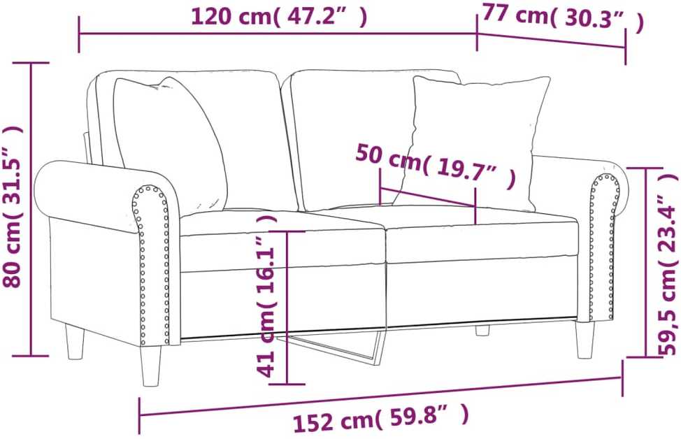 Dvivietė sofa su pagalvėlėmis, rudos spalvos, 120cm, aksomas