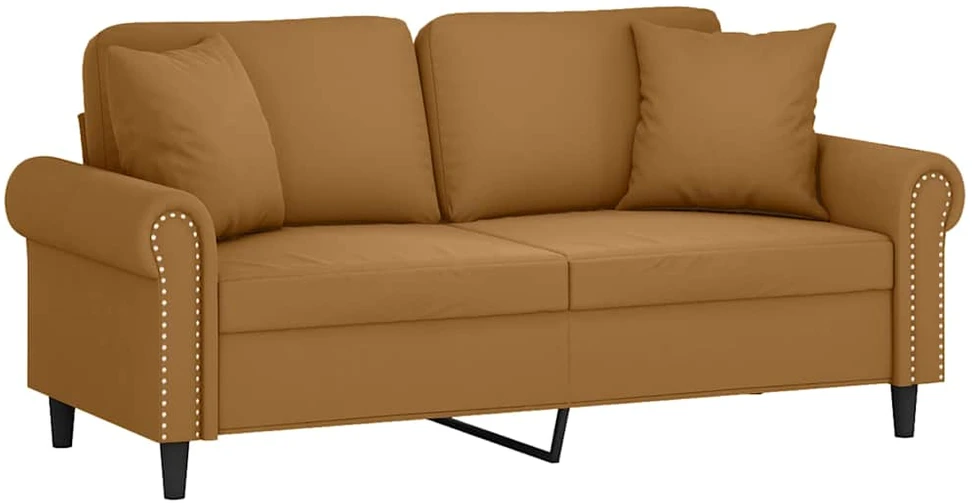 Dvivietė sofa su pagalvėlėmis, rudos spalvos, 140cm, aksomas