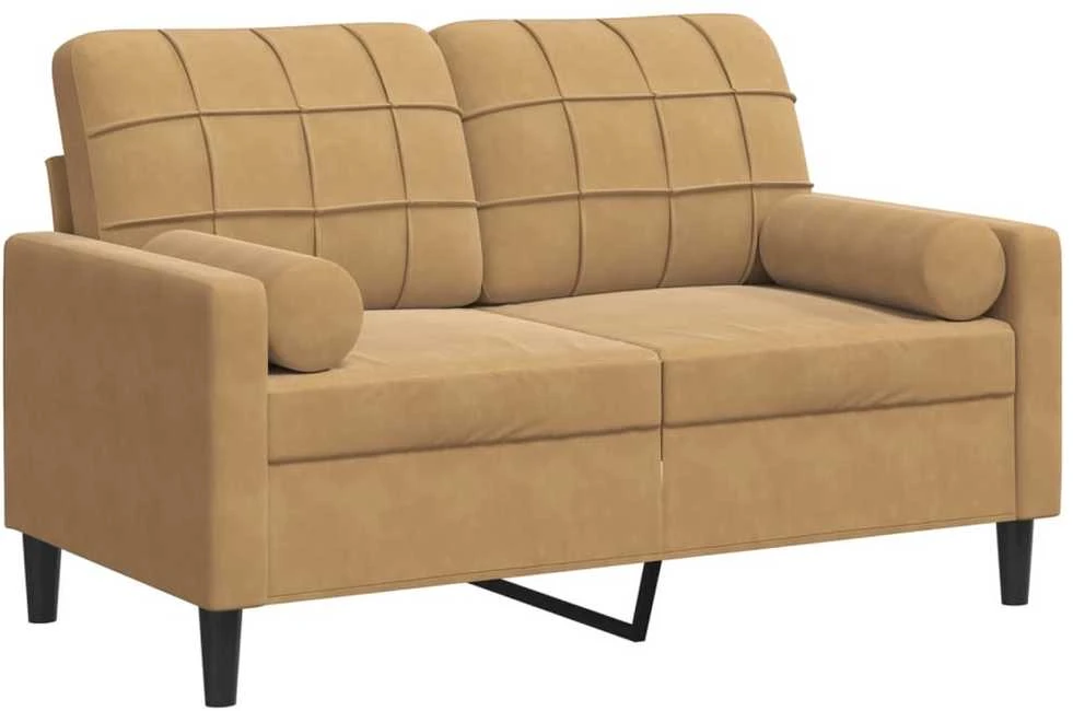 Dvivietė sofa su pagalvėlėmis, rudos spalvos, 120cm, aksomas