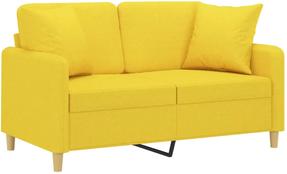 Dvivietė sofa su pagalvėlėmis, šviesiai geltona, 120cm, audinys