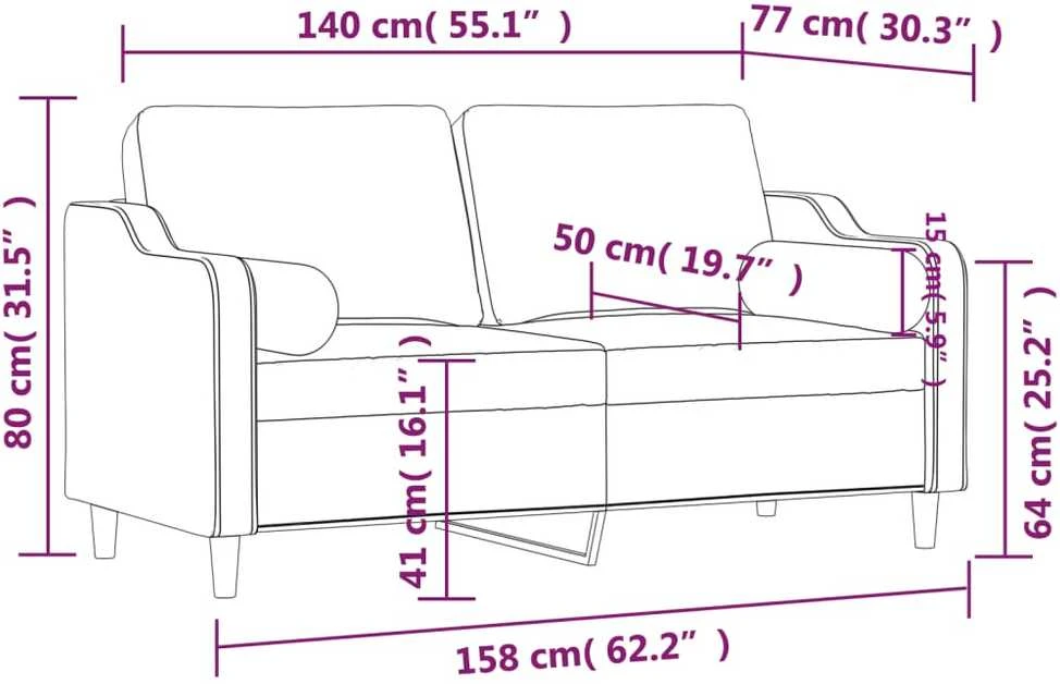 Dvivietė sofa su pagalvėlėmis, šviesiai geltona, 140cm, audinys