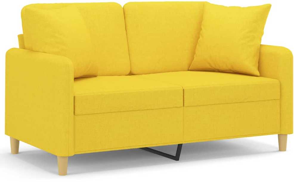 Dvivietė sofa su pagalvėlėmis, šviesiai geltona, 120cm, audinys