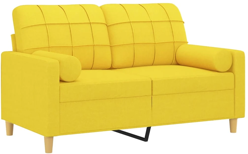Dvivietė sofa su pagalvėlėmis, šviesiai geltona, 120cm, audinys