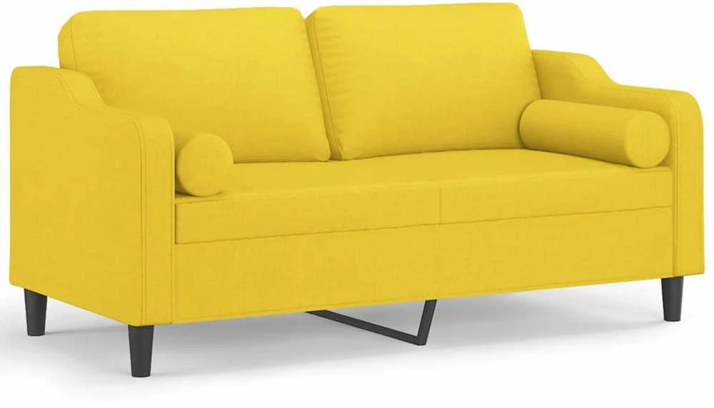 Dvivietė sofa su pagalvėlėmis, šviesiai geltona, 140cm, audinys