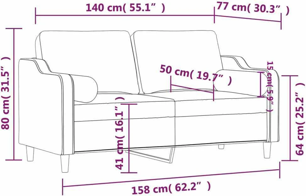 Dvivietė sofa su pagalvėlėmis, šviesiai geltona, 140cm, audinys