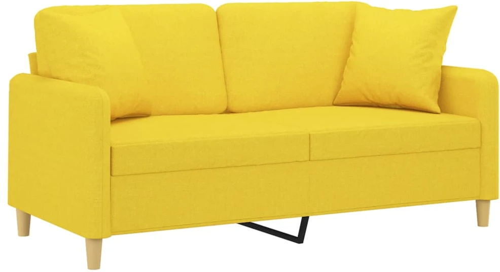 Dvivietė sofa su pagalvėlėmis, šviesiai geltona, 140cm, audinys
