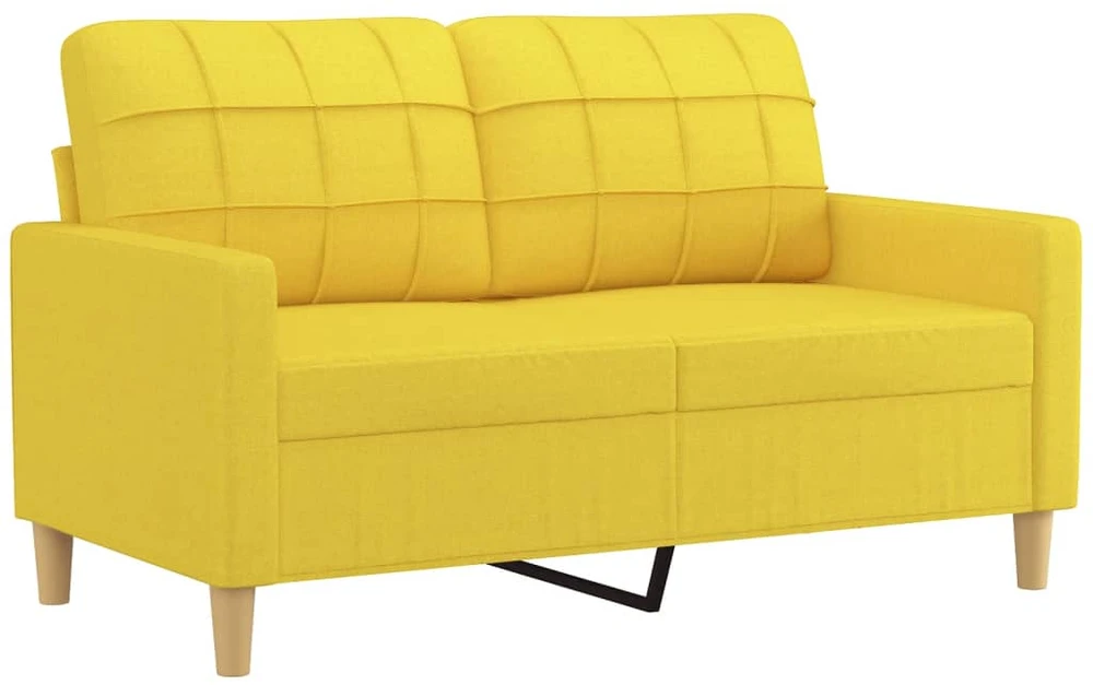 Dvivietė sofa su pagalvėlėmis, šviesiai geltona, 120cm, audinys