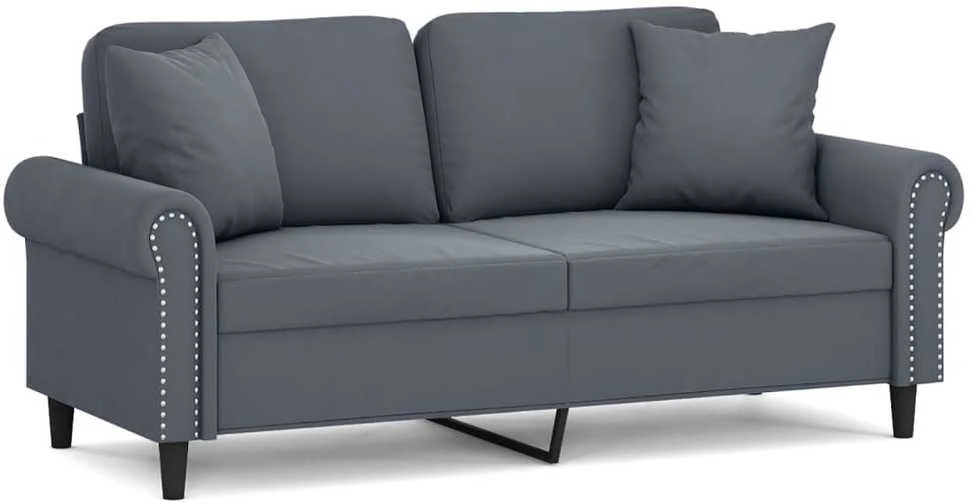 Dvivietė sofa su pagalvėlėmis, tamsiai pilka, 140cm, aksomas