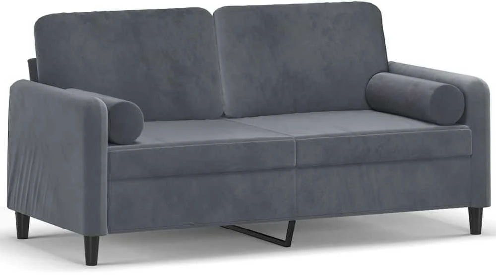 Dvivietė sofa su pagalvėlėmis, tamsiai pilka, 140cm, aksomas