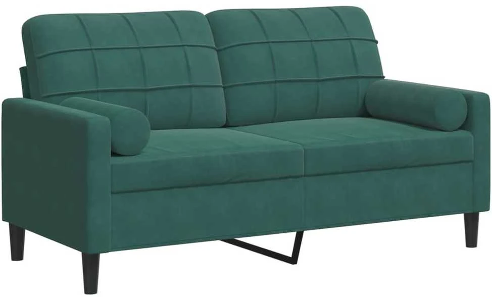Dvivietė sofa su pagalvėlėmis, tamsiai žalia, 140cm, aksomas