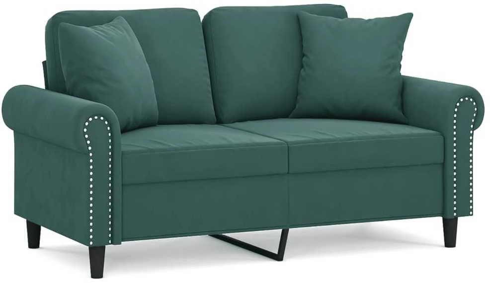 Dvivietė sofa su pagalvėlėmis, tamsiai žalia, 120cm, aksomas