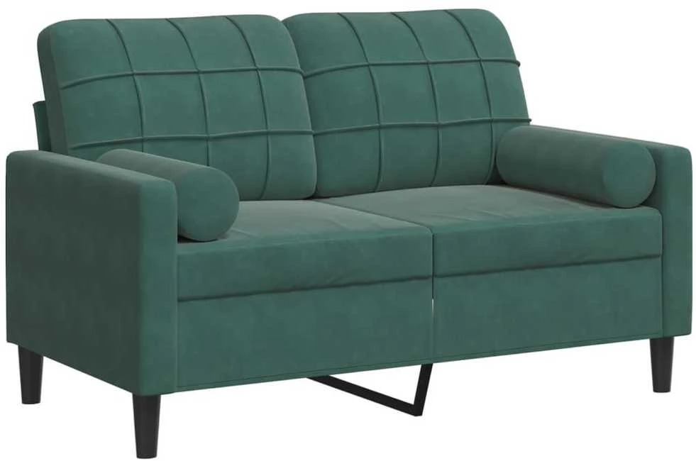 Dvivietė sofa su pagalvėlėmis, tamsiai žalia, 120cm, aksomas