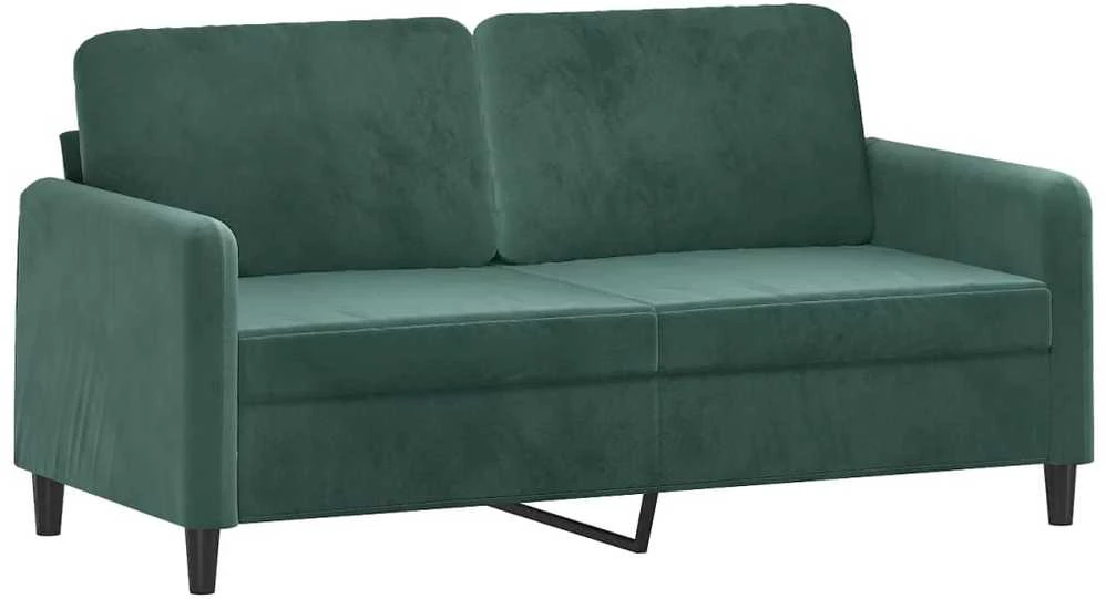 Dvivietė sofa su pagalvėlėmis, tamsiai žalia, 140cm, aksomas