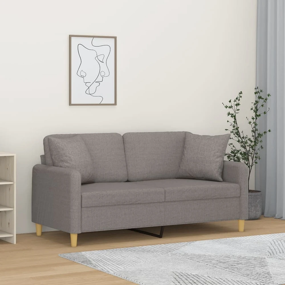 Dvivietė sofa su pagalvėlėmis, taupe spalvos, 140cm, audinys