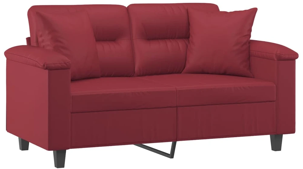 Dvivietė sofa su pagalvėlėmis, vyno, 120cm, dirbtinė oda