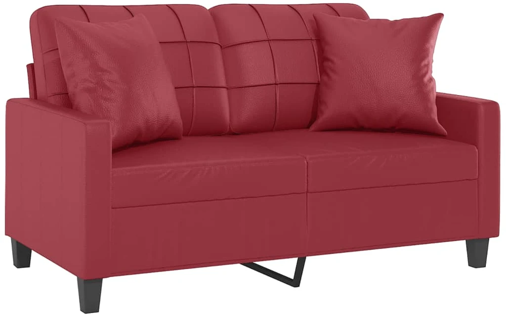 Dvivietė sofa su pagalvėlėmis, vyno, 120cm, dirbtinė oda