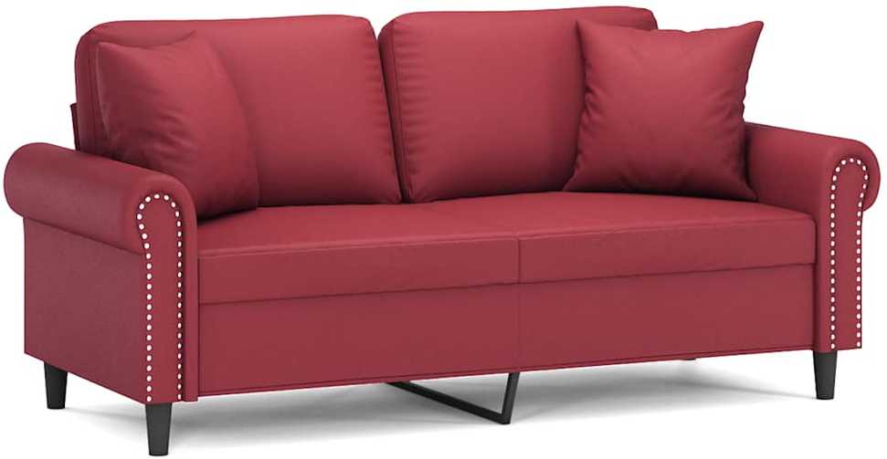 Dvivietė sofa su pagalvėlėmis, vyno, 140cm, dirbtinė oda