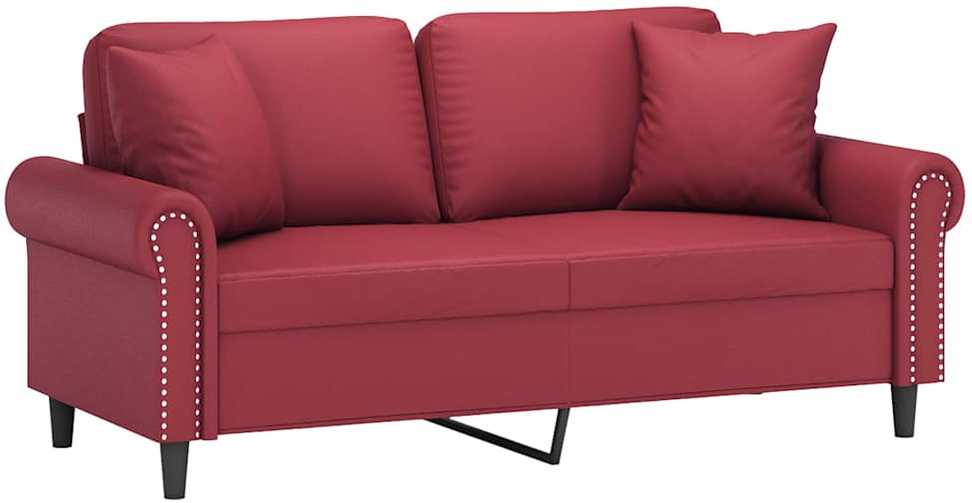 Dvivietė sofa su pagalvėlėmis, vyno, 140cm, dirbtinė oda