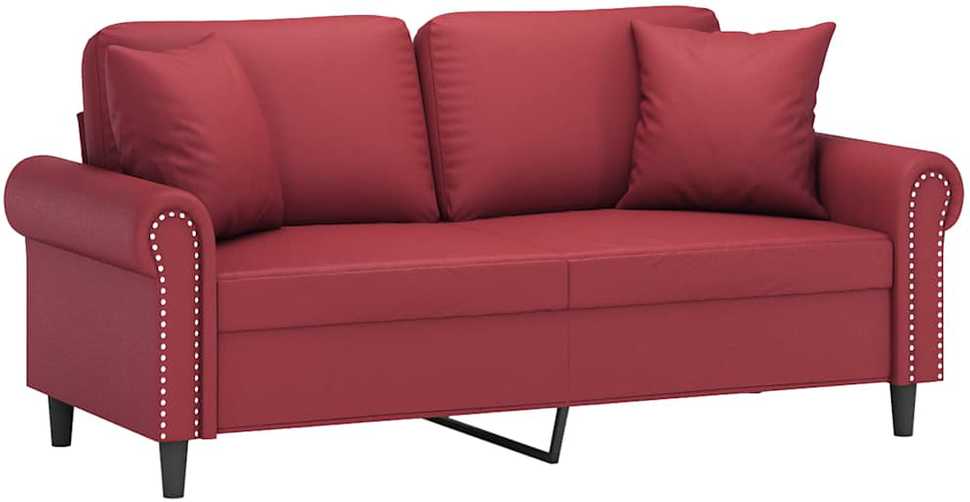 Dvivietė sofa su pagalvėlėmis, vyno, 140cm, dirbtinė oda