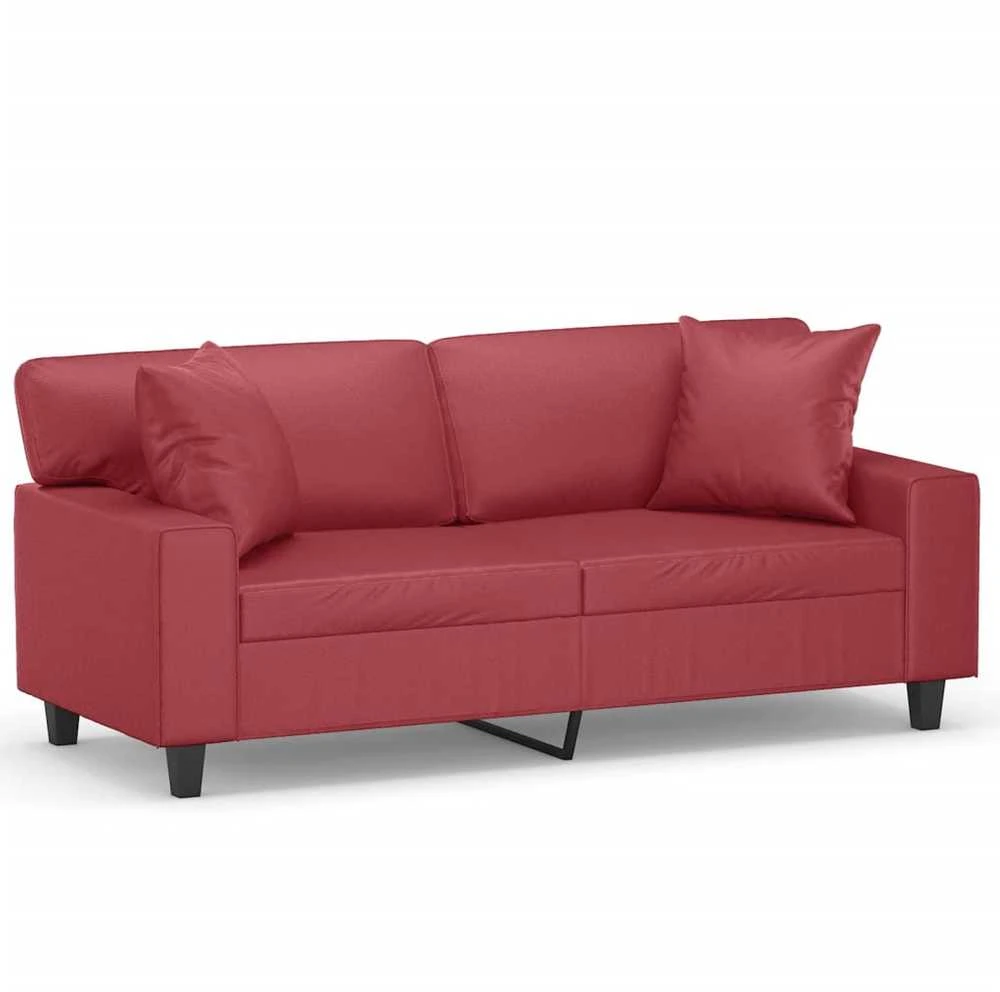 Dvivietė sofa su pagalvėlėmis, vyno, 140cm, dirbtinė oda