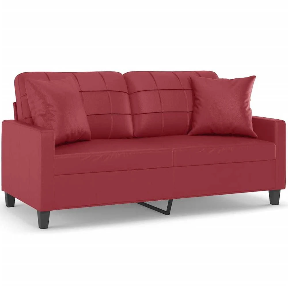 Dvivietė sofa su pagalvėlėmis, vyno, 140cm, dirbtinė oda