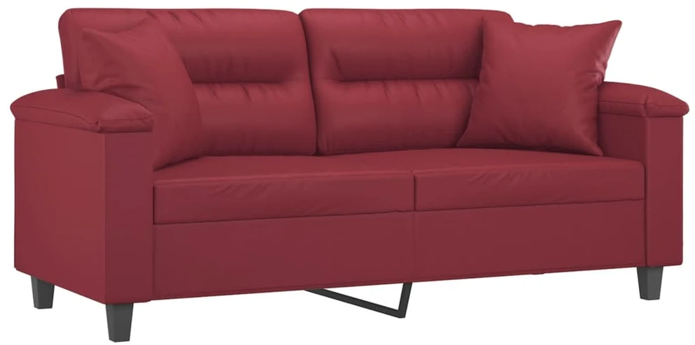 Dvivietė sofa su pagalvėlėmis, vyno, 140cm, dirbtinė oda