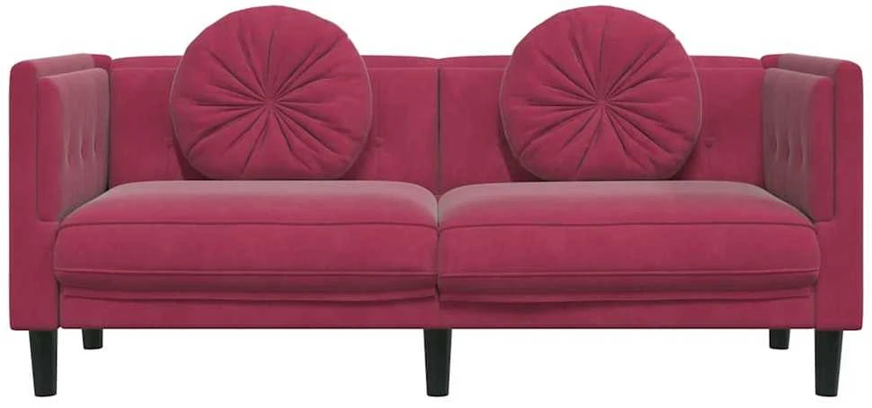 Dvivietė sofa su pagalvėlėmis, vyno raudonos spalvos, aksomas