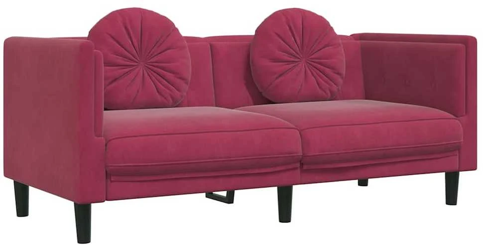 Dvivietė sofa su pagalvėlėmis, vyno raudonos spalvos, aksomas